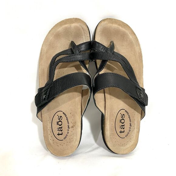 Taos Womens Black Perfect Sandals Size 8 Leather Comfort Strappy EU 39 - Picture 1 of 13